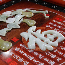 玉雕画福字中式挂画实木框浮雕画客厅玄关餐厅壁画天然玉石雕刻